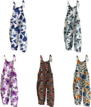 Sunflower Jumpsuits for Women Comfy Rompers Sleeveless Strappy Wide Leg Loose Vintage Overall Jumpsuits