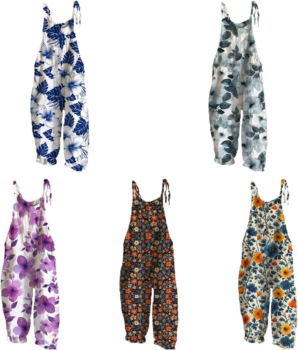 Sunflower Jumpsuits for Women Comfy Rompers Sleeveless Strappy Wide Leg Loose Vintage Overall Jumpsuits
