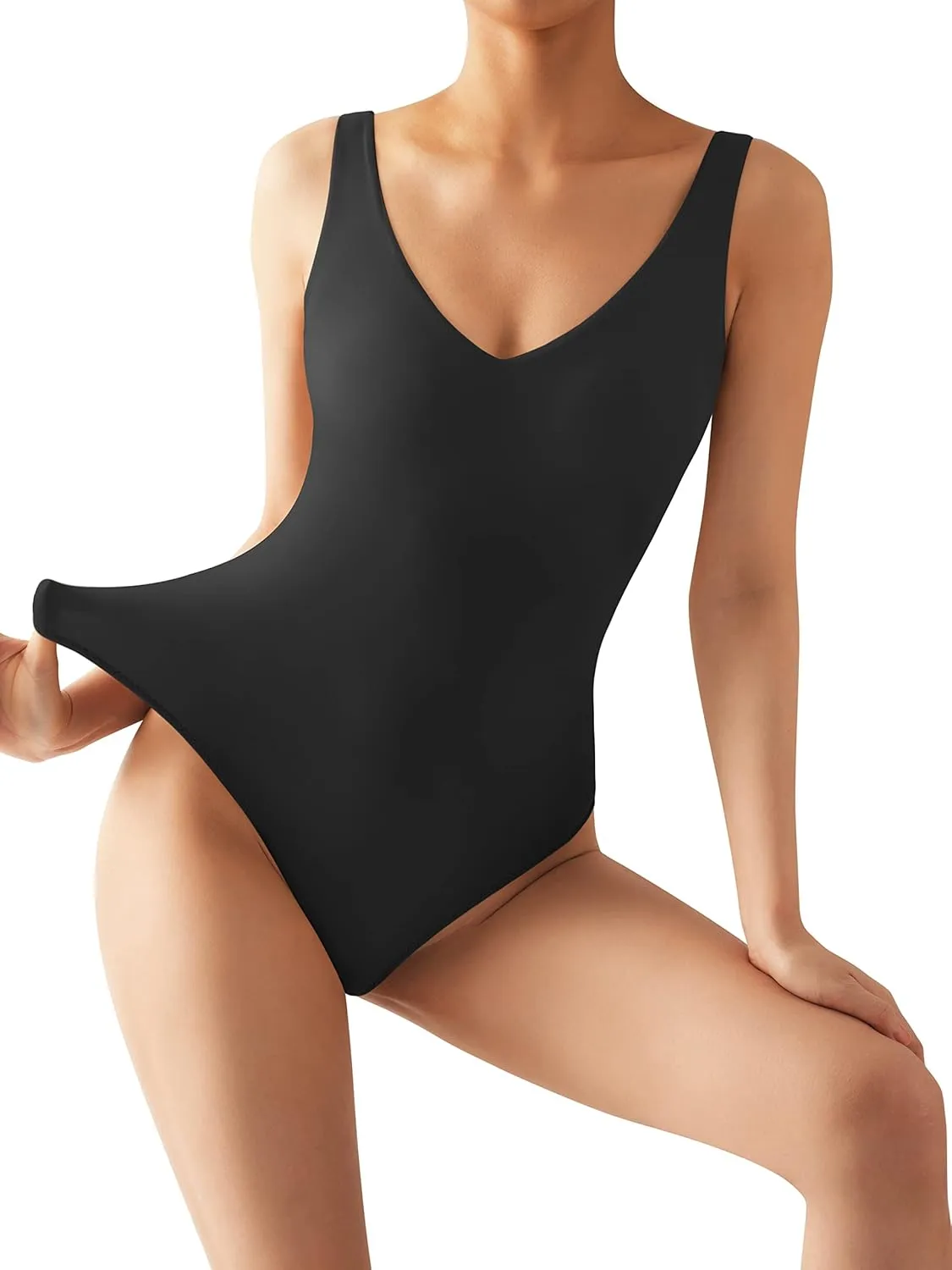 SUUKSESS Women 2 Piece Thong Bodysuit Sexy V Neck Backless Sleeveless Tank Tops