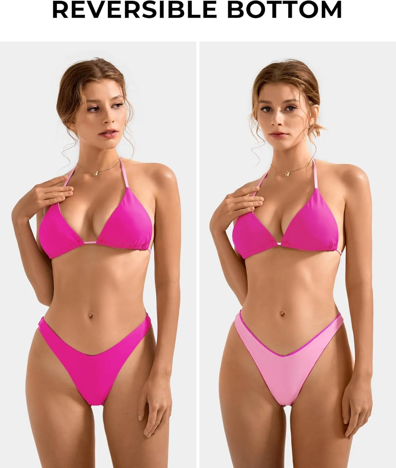 SUUKSESS Women Halter String Two Piece Bikini Sets Reversible Thong Swimsuit