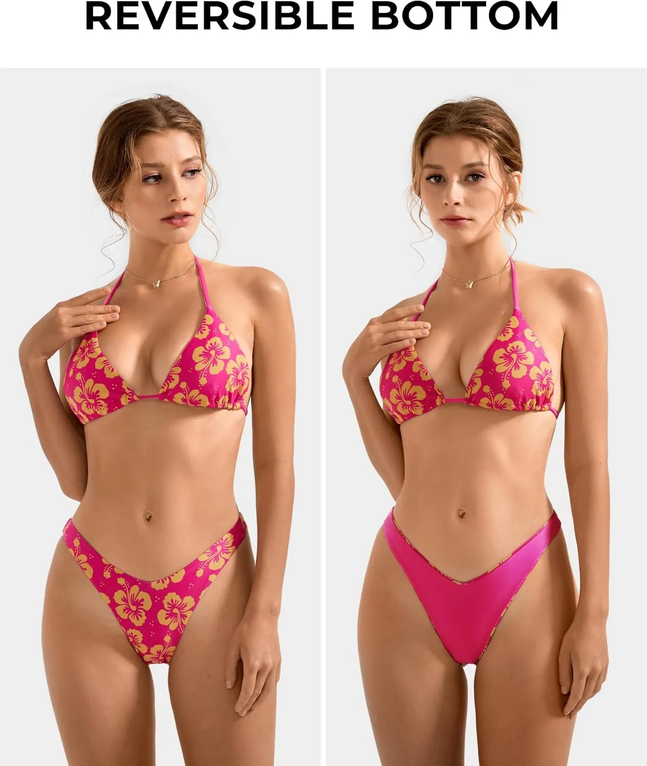 SUUKSESS Women Halter String Two Piece Bikini Sets Reversible Thong Swimsuit