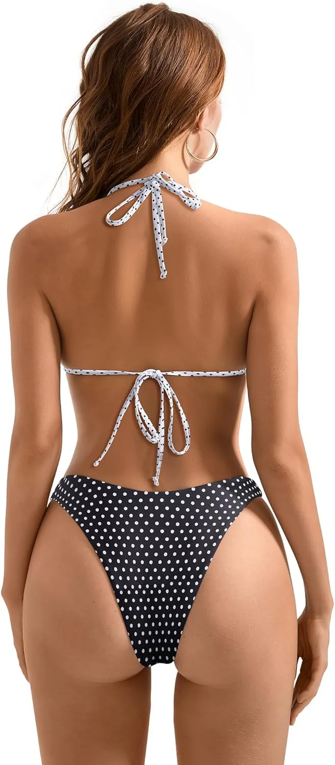 SUUKSESS Women Halter String Two Piece Bikini Sets Reversible Thong Swimsuit