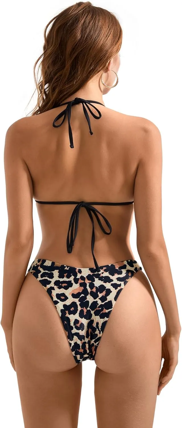 SUUKSESS Women Halter String Two Piece Bikini Sets Reversible Thong Swimsuit