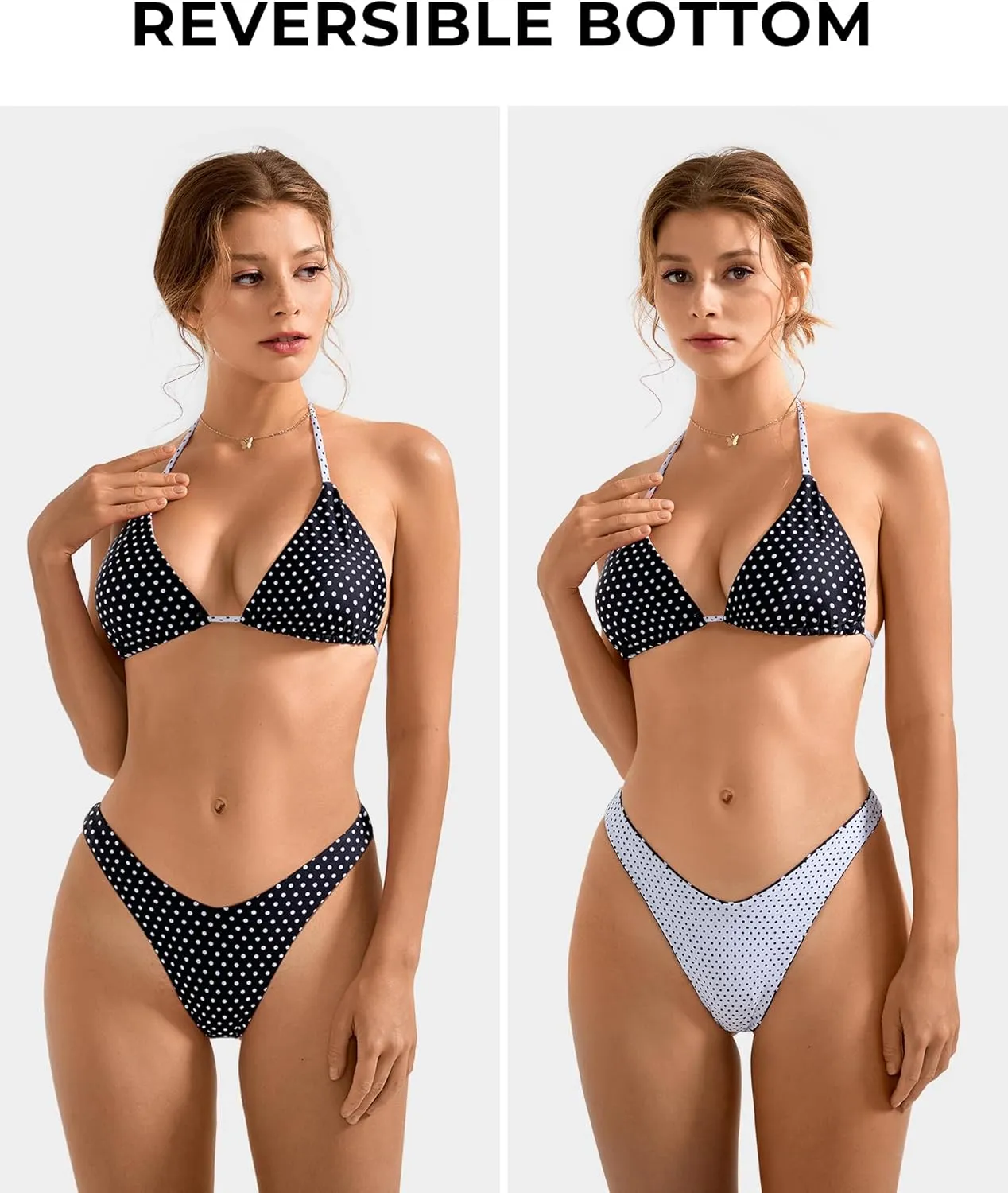SUUKSESS Women Halter String Two Piece Bikini Sets Reversible Thong Swimsuit