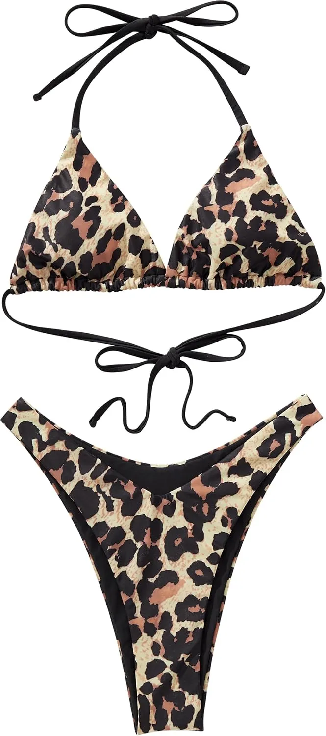 SUUKSESS Women Halter String Two Piece Bikini Sets Reversible Thong Swimsuit
