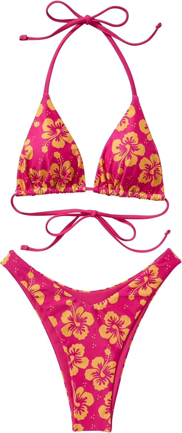 SUUKSESS Women Halter String Two Piece Bikini Sets Reversible Thong Swimsuit