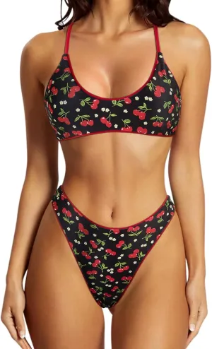 SUUKSESS Women High Waisted Thong Bikini Set Reversible String 2 Piece Swimsuit
