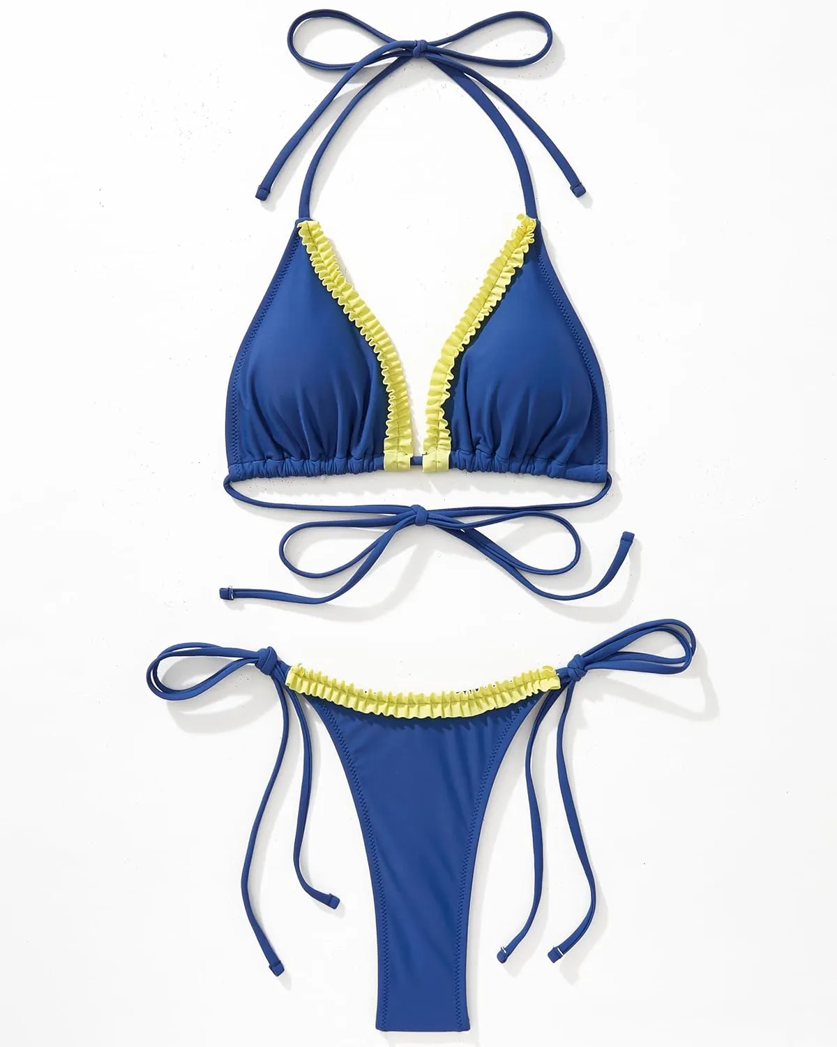SUUKSESS Women Ruffle Thong Bikini Sets Halter String Triangle 2 Piece Swimsuit