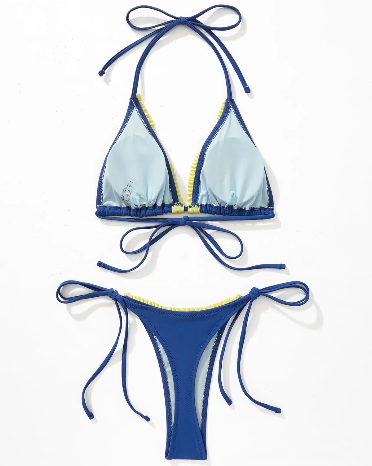 SUUKSESS Women Ruffle Thong Bikini Sets Halter String Triangle 2 Piece Swimsuit