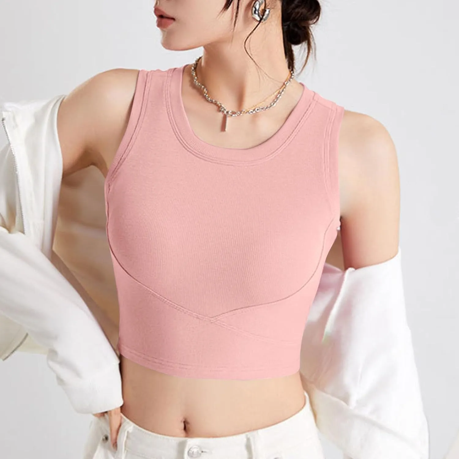 Tanks with Built in Bra Support U Neck Sleeveless Basic Undershirts Trendy Lightweight Smooth Turtleneck Camisole