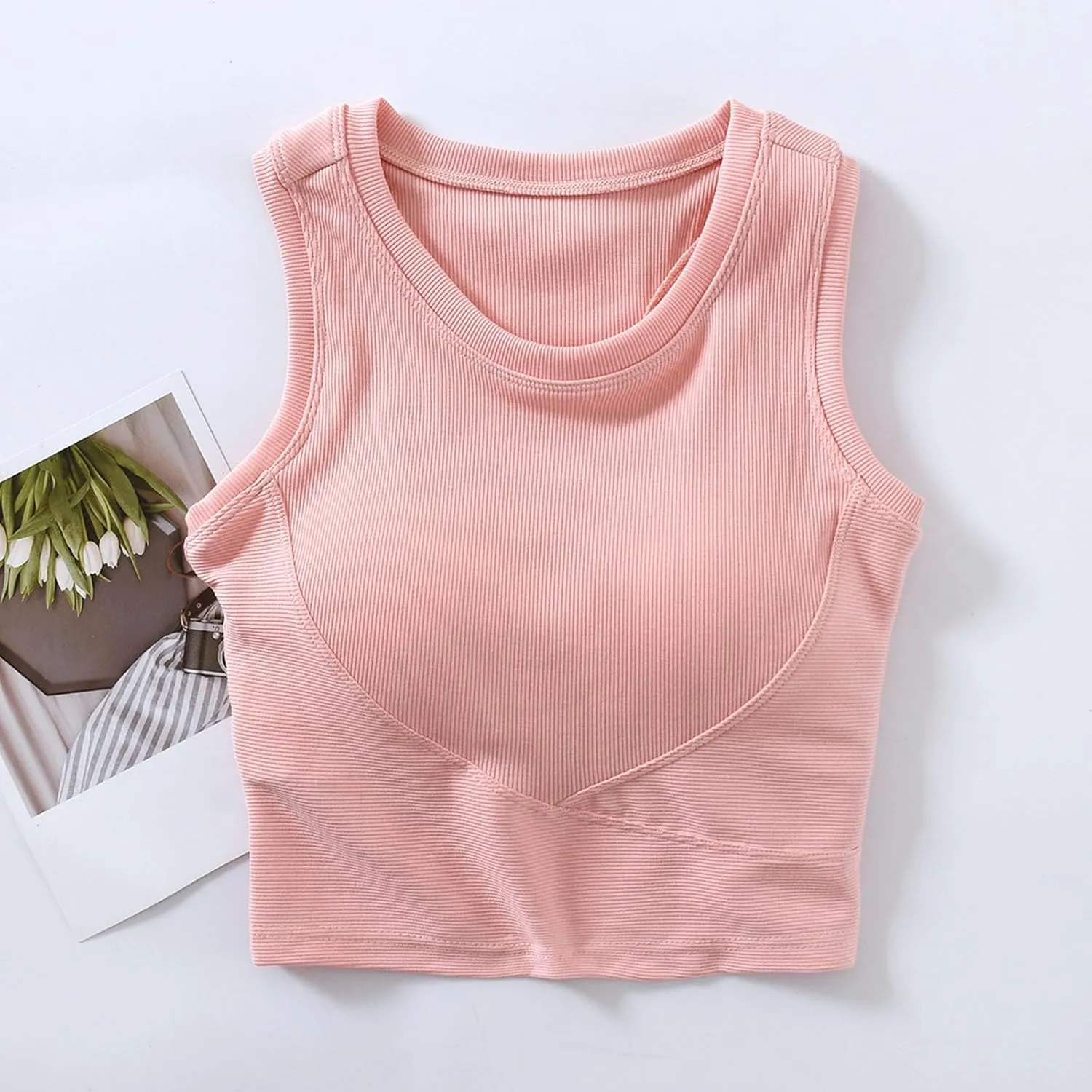 Tanks with Built in Bra Support U Neck Sleeveless Basic Undershirts Trendy Lightweight Smooth Turtleneck Camisole