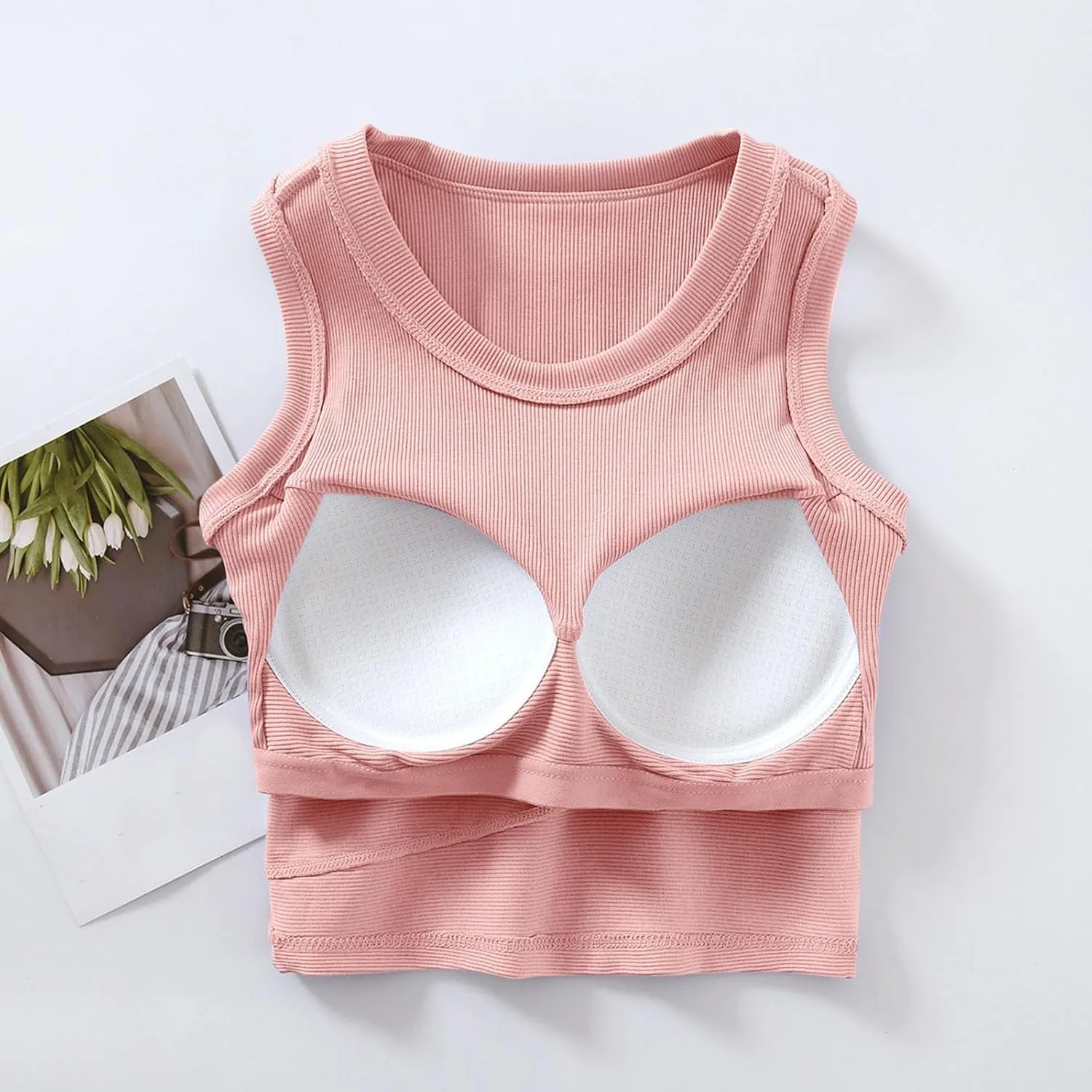 Tanks with Built in Bra Support U Neck Sleeveless Basic Undershirts Trendy Lightweight Smooth Turtleneck Camisole