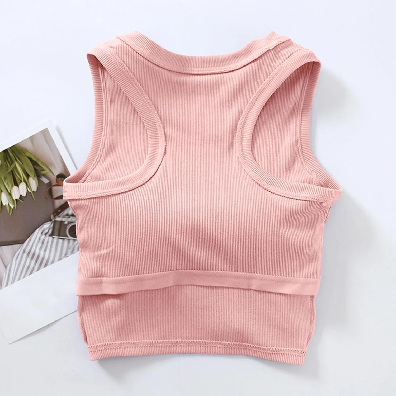 Tanks with Built in Bra Support U Neck Sleeveless Basic Undershirts Trendy Lightweight Smooth Turtleneck Camisole