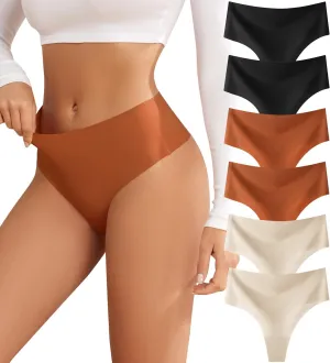 Thongs for Womens High Waisted Seamless for Women Underwear Sexy Breathable Panties 6 Pack