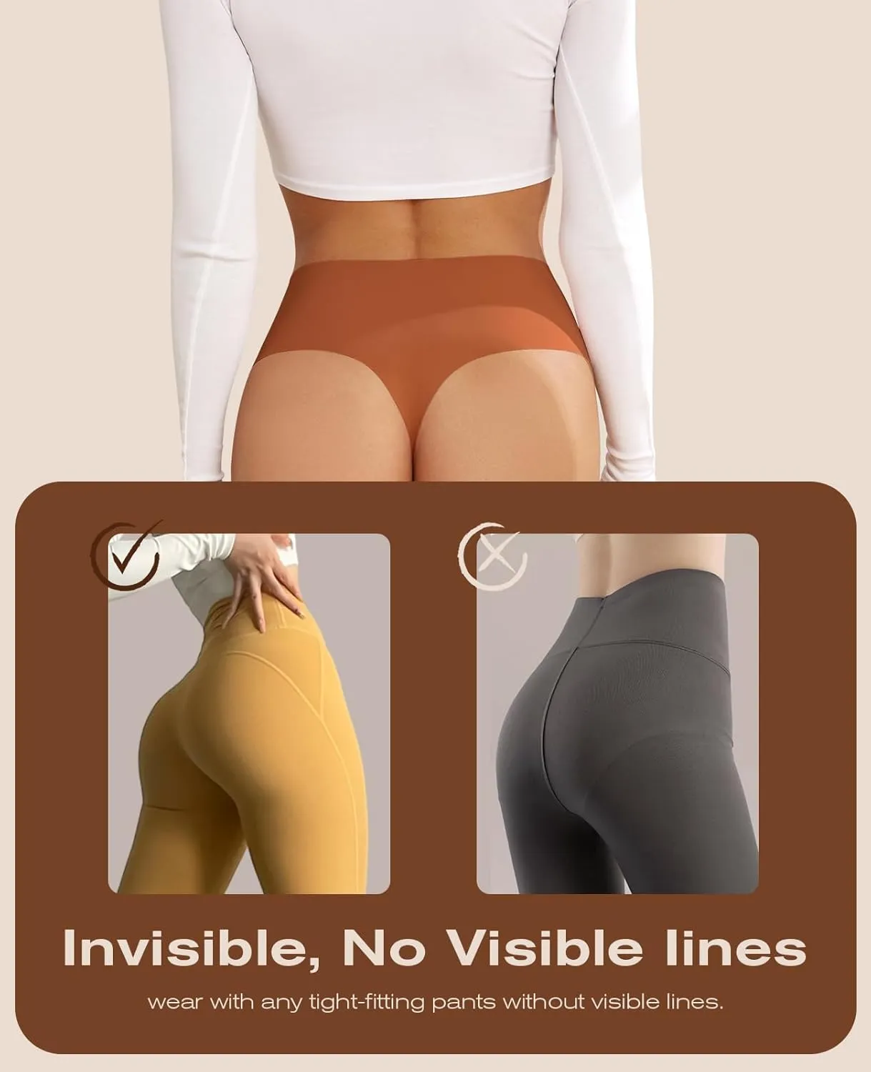Thongs for Womens High Waisted Seamless for Women Underwear Sexy Breathable Panties 6 Pack