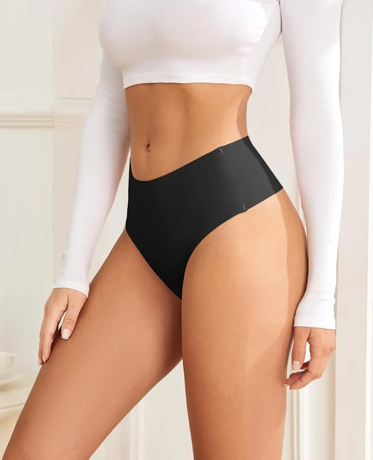 Thongs for Womens High Waisted Seamless for Women Underwear Sexy Breathable Panties 6 Pack
