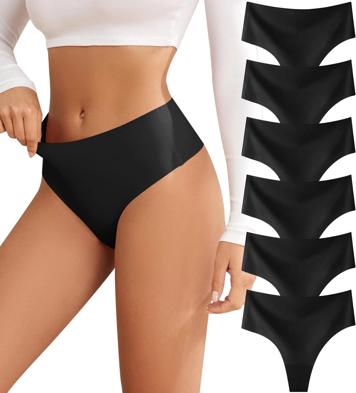 Thongs for Womens High Waisted Seamless for Women Underwear Sexy Breathable Panties 6 Pack