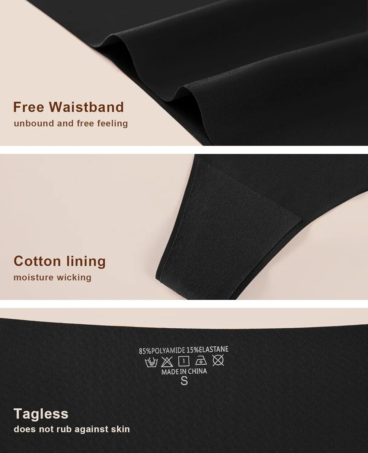 Thongs for Womens High Waisted Seamless for Women Underwear Sexy Breathable Panties 6 Pack