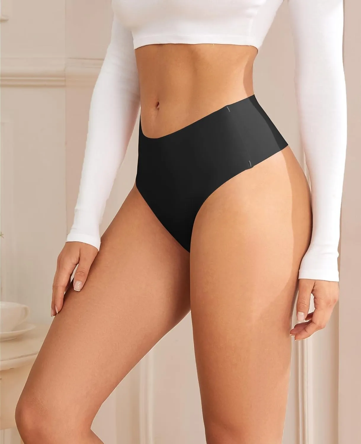 Thongs for Womens High Waisted Seamless for Women Underwear Sexy Breathable Panties 6 Pack