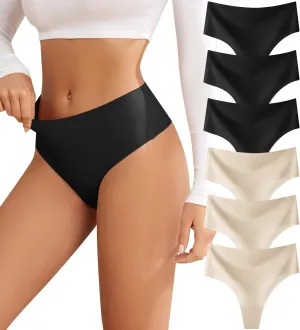 Thongs for Womens High Waisted Seamless for Women Underwear Sexy Breathable Panties 6 Pack