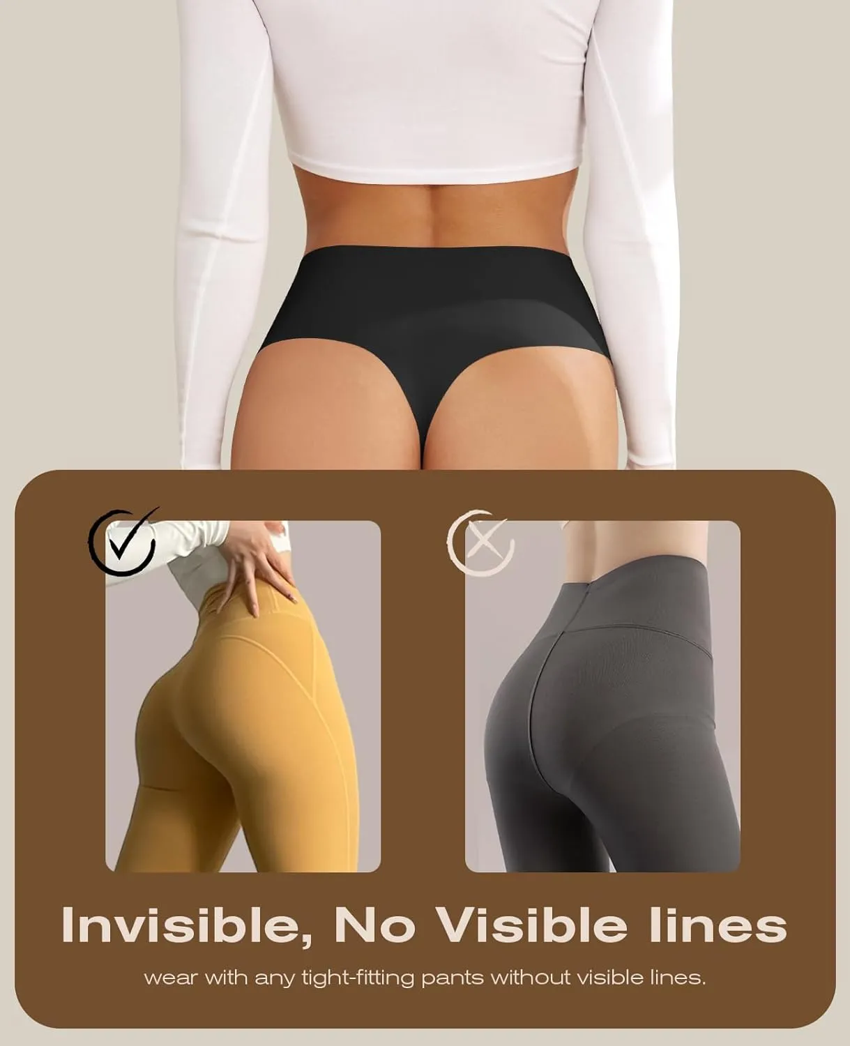 Thongs for Womens High Waisted Seamless for Women Underwear Sexy Breathable Panties 6 Pack