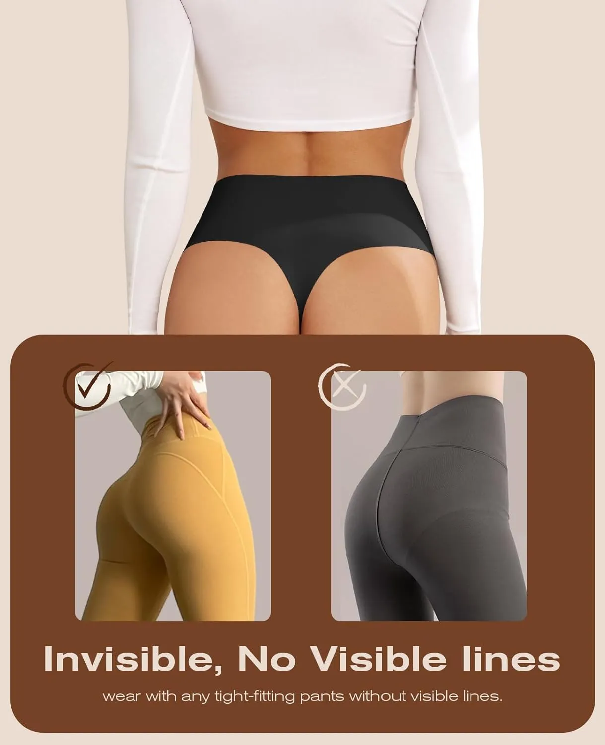 Thongs for Womens High Waisted Seamless for Women Underwear Sexy Breathable Panties 6 Pack
