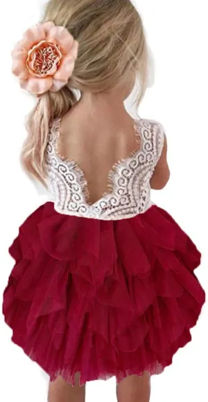Topmaker Backless A-line Lace Back Flower Girl Dress