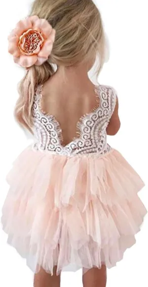 Topmaker Backless A-line Lace Back Flower Girl Dress