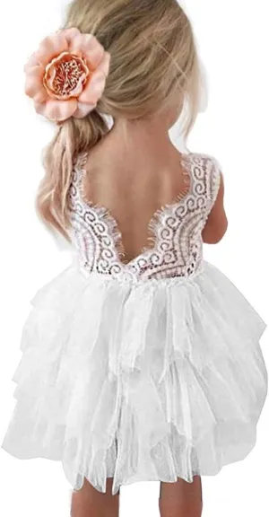 Topmaker Backless A-line Lace Back Flower Girl Dress