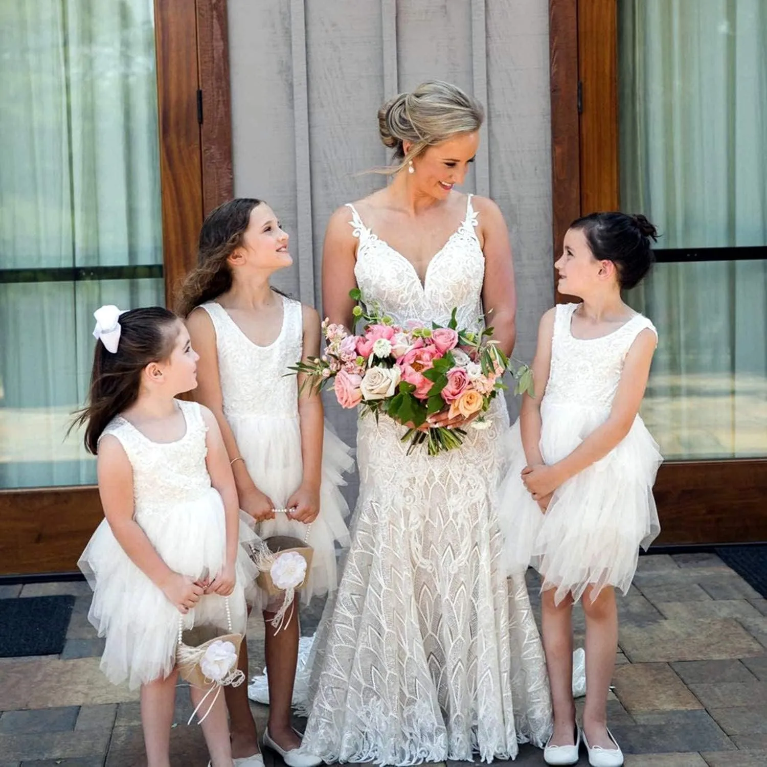Topmaker Backless A-line Lace Back Flower Girl Dress