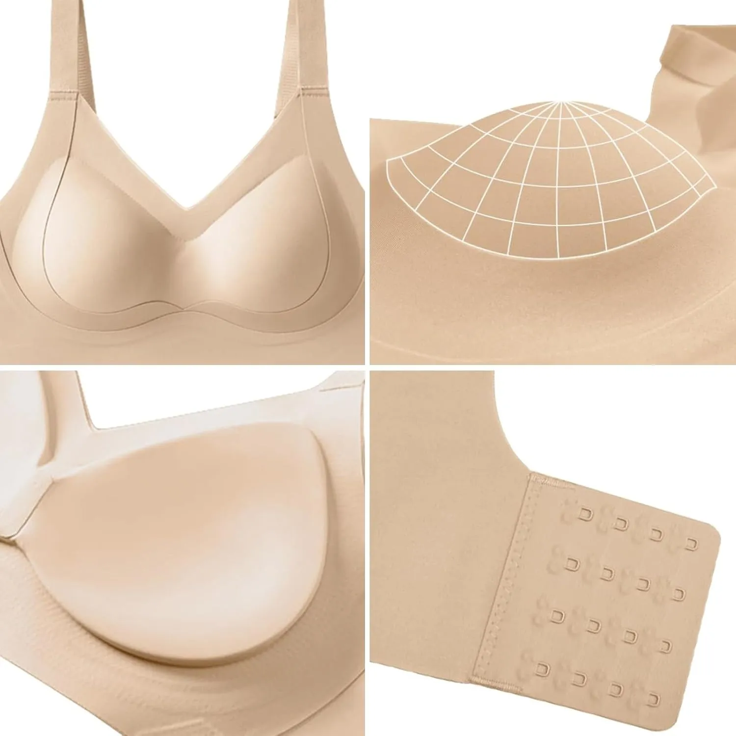 V Neck Bra Padded Seamless Wireless Adjustable Straps No Underwire with Soft Support Regular and Plus Size