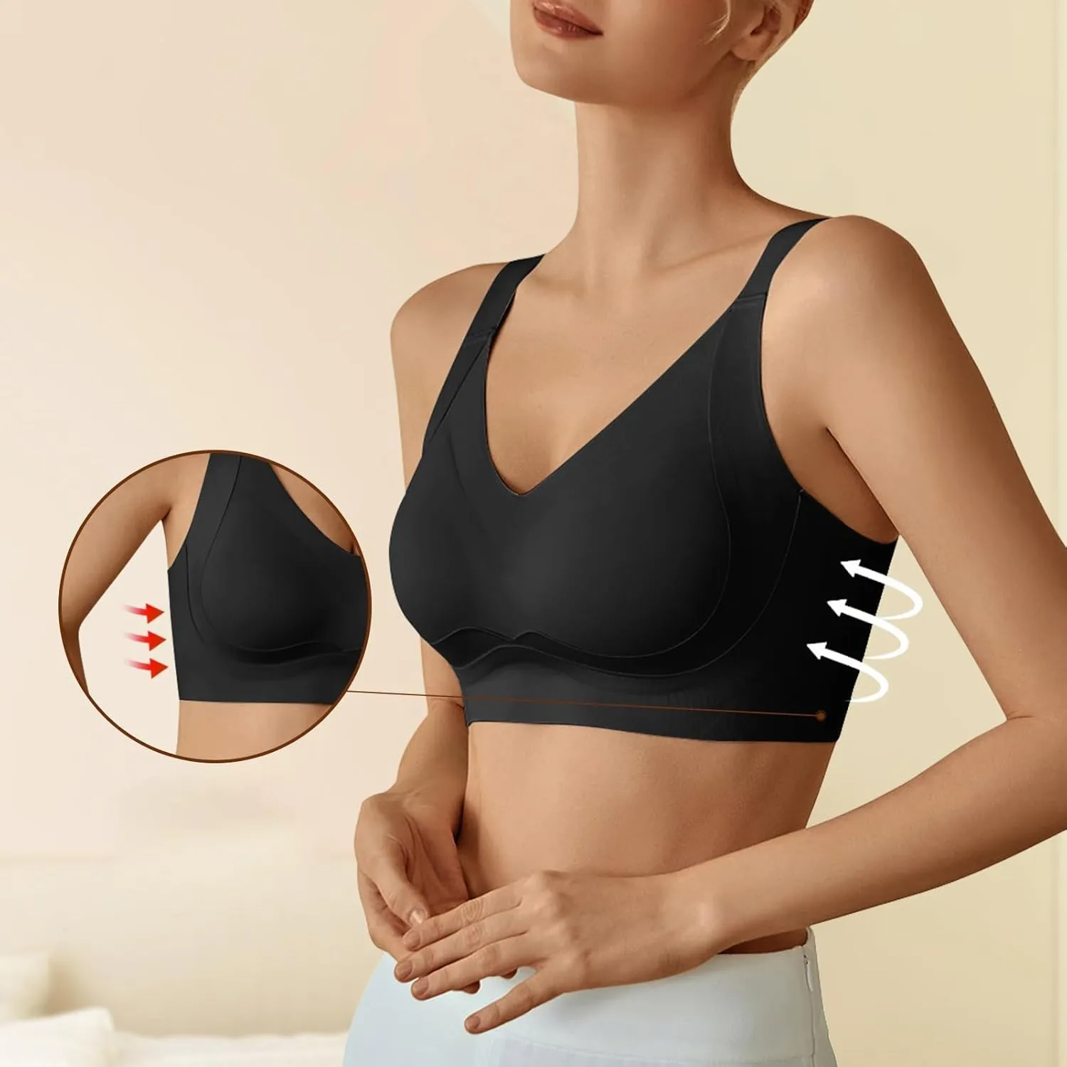 V Neck Bra Padded Seamless Wireless Adjustable Straps No Underwire with Soft Support Regular and Plus Size