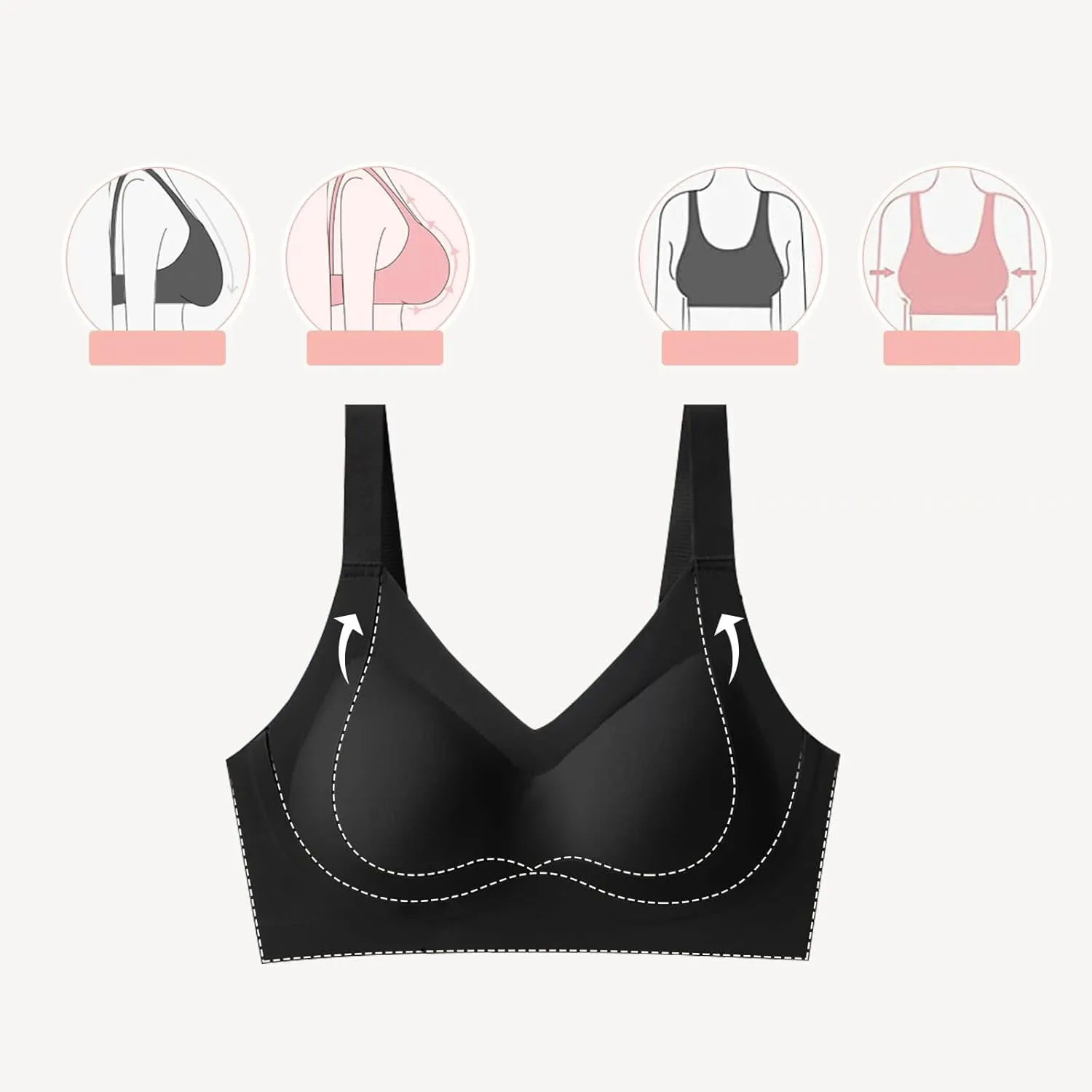 V Neck Bra Padded Seamless Wireless Adjustable Straps No Underwire with Soft Support Regular and Plus Size