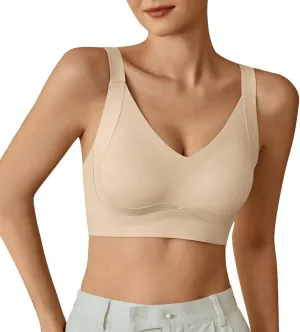 V Neck Bra Padded Seamless Wireless Adjustable Straps No Underwire with Soft Support Regular and Plus Size