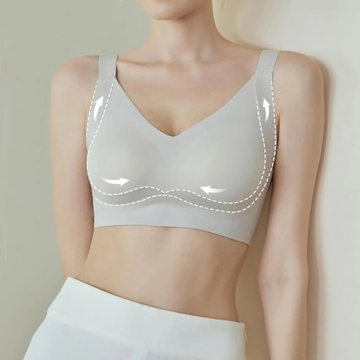 V Neck Bra Padded Seamless Wireless Adjustable Straps No Underwire with Soft Support Regular and Plus Size