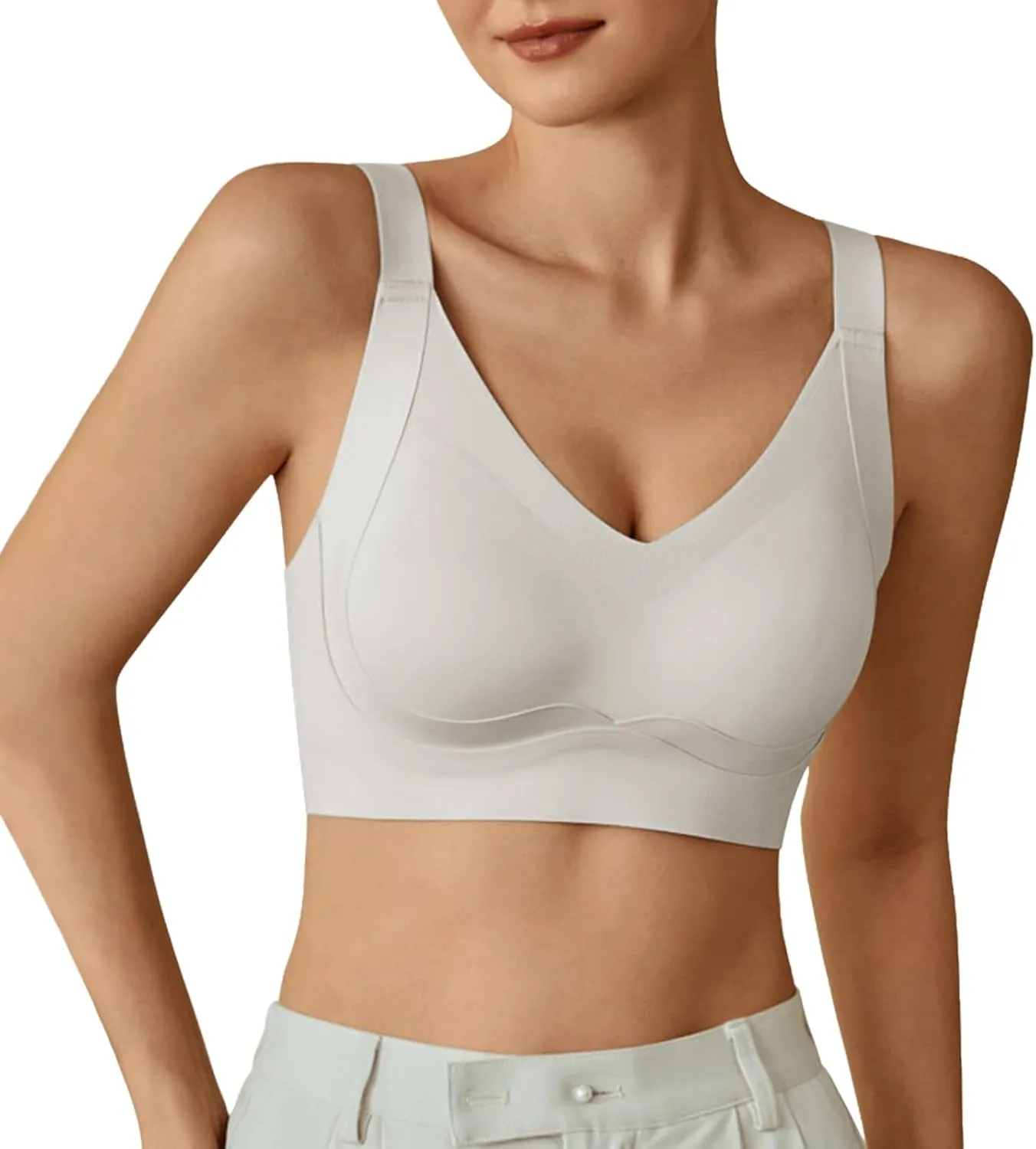 V Neck Bra Padded Seamless Wireless Adjustable Straps No Underwire with Soft Support Regular and Plus Size
