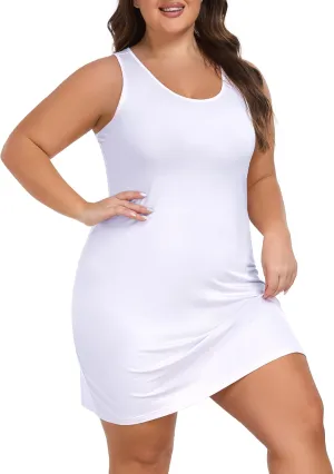 VintageClothing Womens Plus Size Tank Top Dress Soft Slip Under Dress Wide Straps Lingerie Nightgown