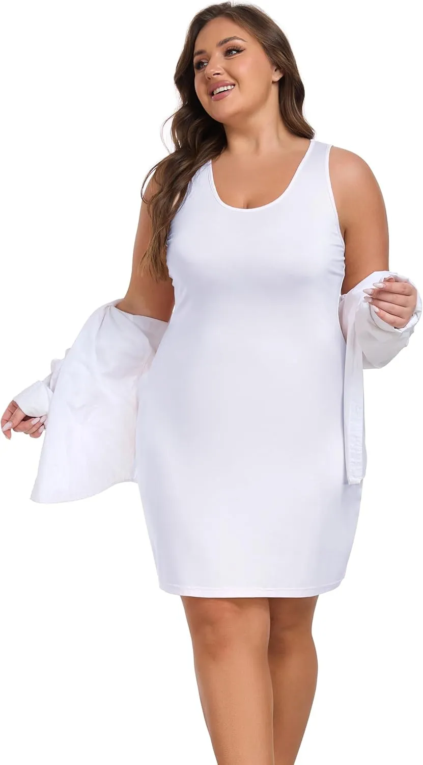VintageClothing Womens Plus Size Tank Top Dress Soft Slip Under Dress Wide Straps Lingerie Nightgown