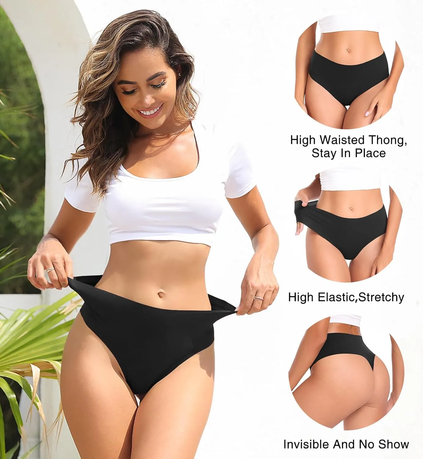 Wealurre Womens Underwear High Waisted Seamless Thongs for Women Breathable No Show Panties for Ladies 6 Pack