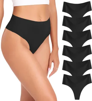 Wealurre Womens Underwear High Waisted Seamless Thongs for Women Breathable No Show Panties for Ladies 6 Pack