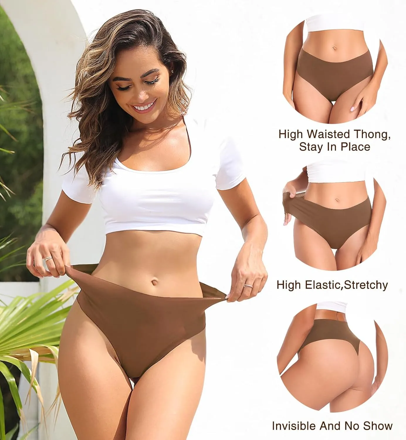 Wealurre Womens Underwear High Waisted Seamless Thongs for Women Breathable No Show Panties for Ladies 6 Pack