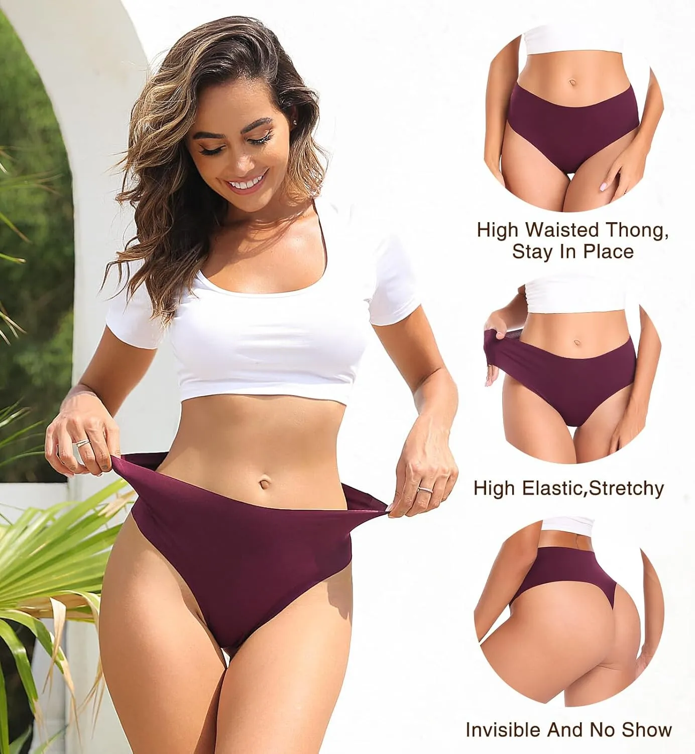 Wealurre Womens Underwear High Waisted Seamless Thongs for Women Breathable No Show Panties for Ladies 6 Pack