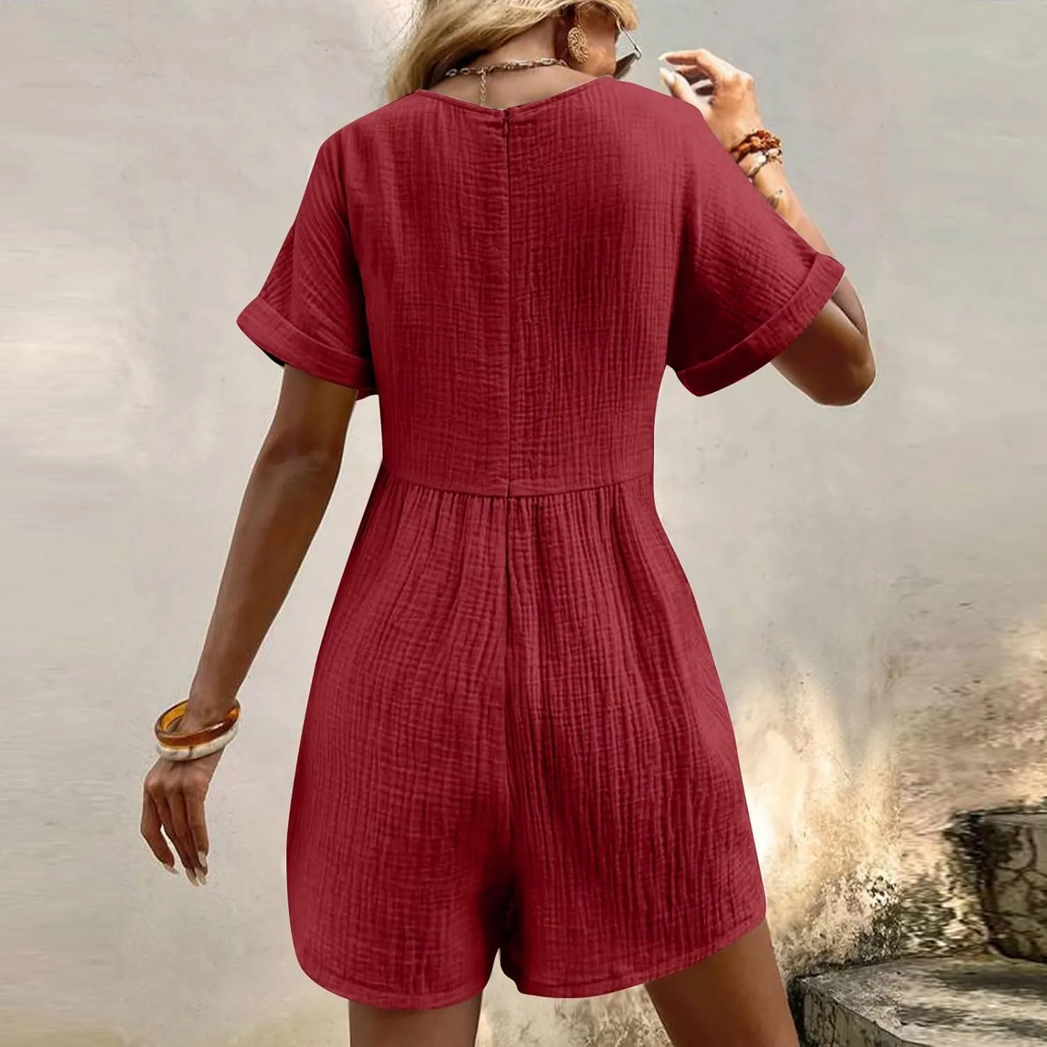 Women 2024 Summer Short Rompers Cotton Linen Jumpers Dressy Casual Tshirt Romper Jumpsuit Trendy Boho Outfits