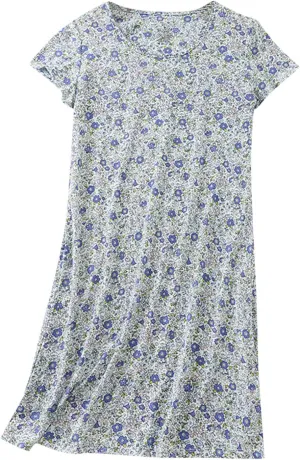 Women Boho Cotton Nightgowns Short Sleeve Crewneck Soft Nightshirts Floral Print Tunic Sleep Shirts Comfy Sleepdress