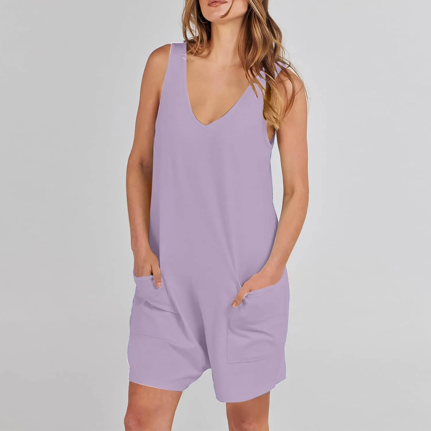 Women Jumpsuits 2025 Summer Sleeveless Tank Romper Jumper with Pockets Vacation Wear Casual Plus Size Rompers Outfits
