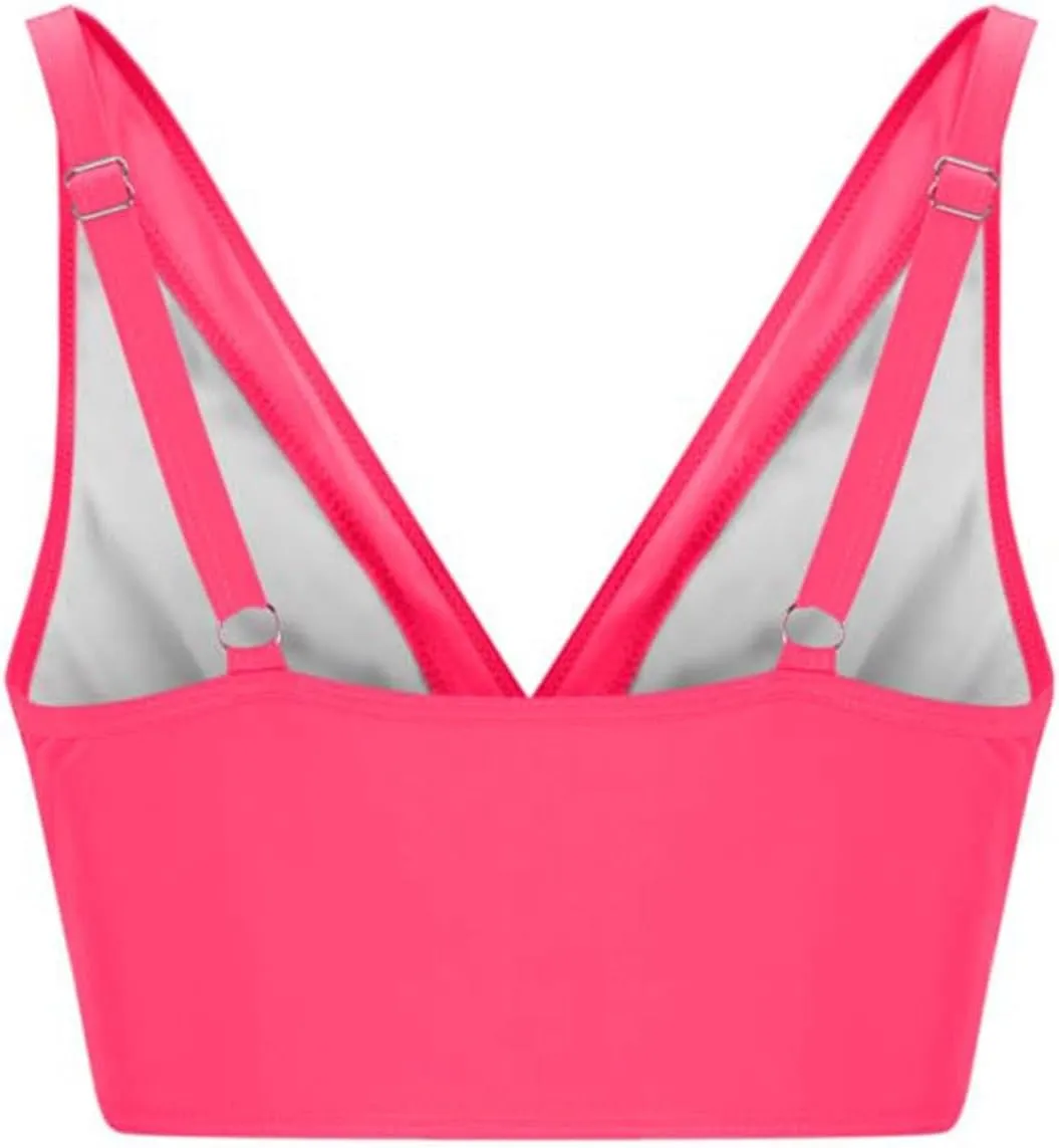 Women Push Up Bikini Tops Mesh See Through Swimsuits Tops Padded Wireless Bathing Suit Adjustable Strap Crop Swim Top