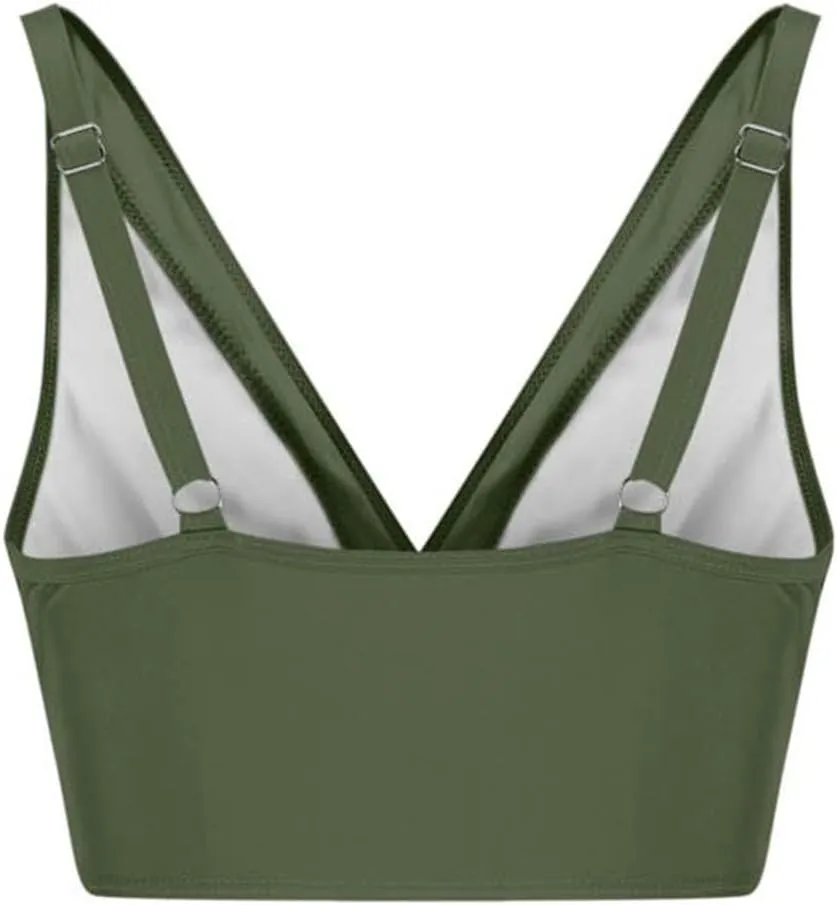 Women Push Up Bikini Tops Mesh See Through Swimsuits Tops Padded Wireless Bathing Suit Adjustable Strap Crop Swim Top