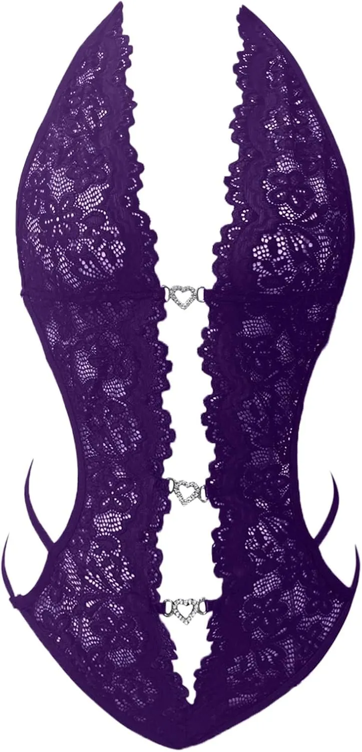 Women Sexy Lingerie Lace Bodysuit Women Bodysuit Sheer Stripper Outfits Halter Lingerie Lace Mini