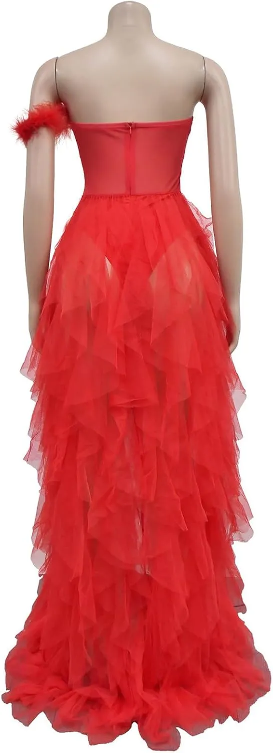 Women Sexy Tulle Dress Crochet Lace Mesh See Through Maxi Cocktail Party Dress Strapless Boho Wedding Guest Dresses