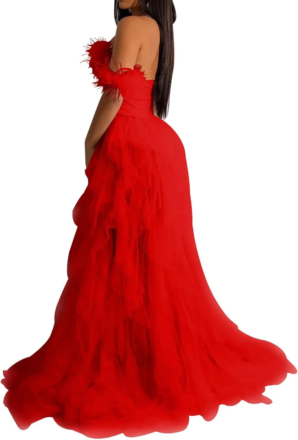Women Sexy Tulle Dress Crochet Lace Mesh See Through Maxi Cocktail Party Dress Strapless Boho Wedding Guest Dresses